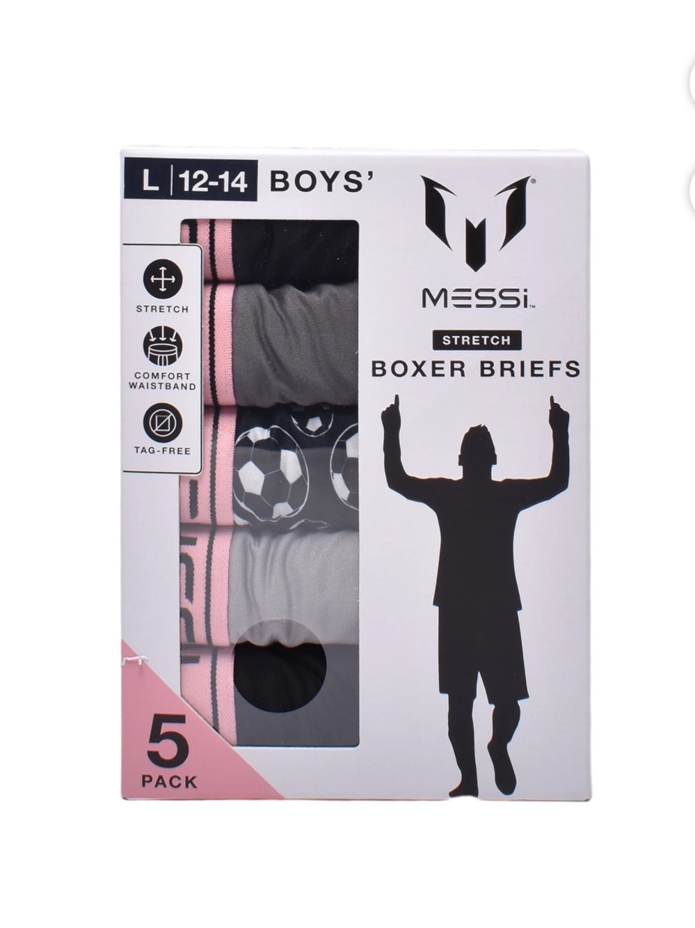 MESSi Boys' Stretch Boxer Briefs - Pink & Gray, 5-Pack